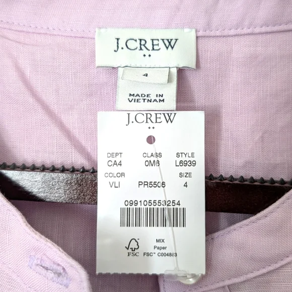 J. Crew Shirt-Dress in Vintage lilac Linen-Cotton Dress Size 4 NWT Style L6939 - Picture 6 of 7